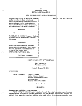 Peterson V. Anson As Governor for the State of Pohnpei, ) As Administrator