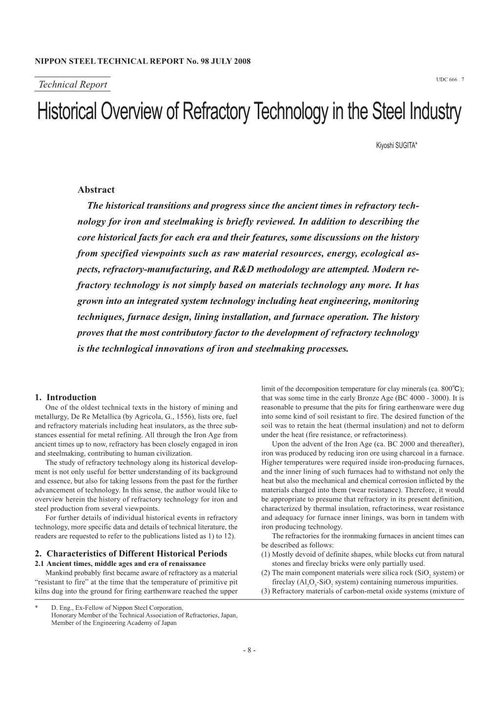 Historical Overview of Refractory Technology in the Steel Industry K