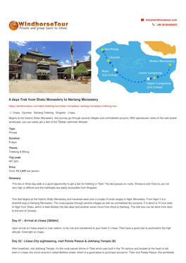 8 Days Trek from Shalu Monastery to Nartang Monastery