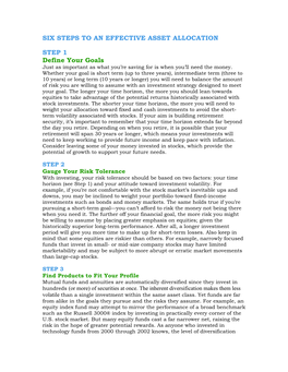 Six Steps to an Effective Asset Allocation Step 1