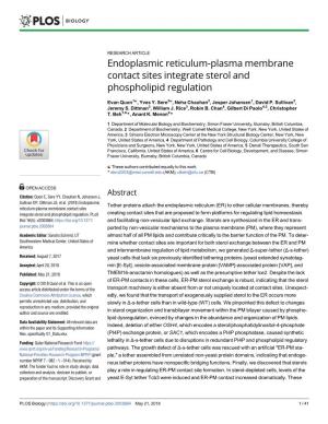 Endoplasmic Reticulum-Plasma Membrane Contact Sites Integrate Sterol and Phospholipid Regulation