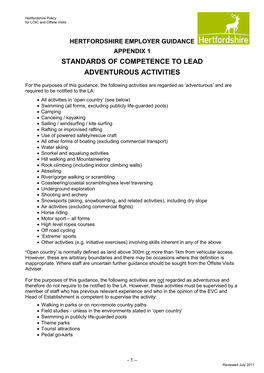 Standards of Competence to Lead Adventurous Activities