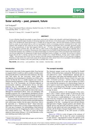 Solar Activity – Past, Present, Future