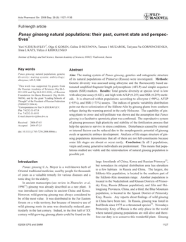 Panax Ginseng Natural Populations: Their Past, Current State and Perspec- Tives1