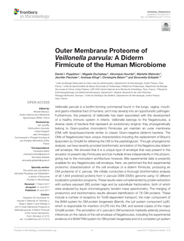 Outer Membrane Proteome of Veillonella Parvula: a Diderm Firmicute of the Human Microbiome