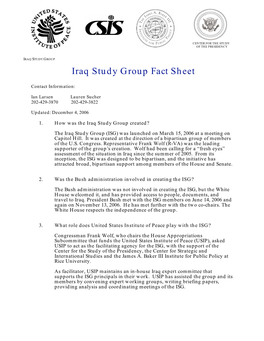 Iraq Study Group Fact Sheet