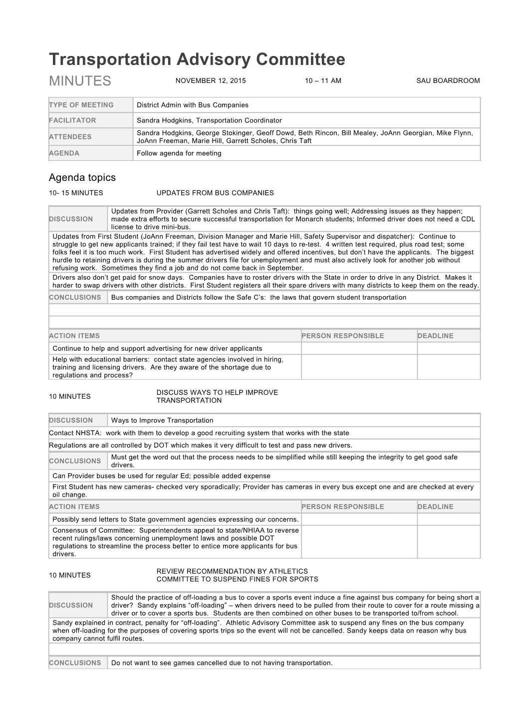 Timberlane Regional School District Minutes Template s1