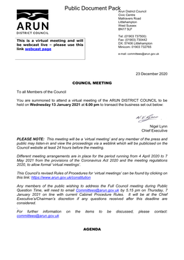 (Public Pack)Agenda Document for Full Council, 13/01/2021 18:00