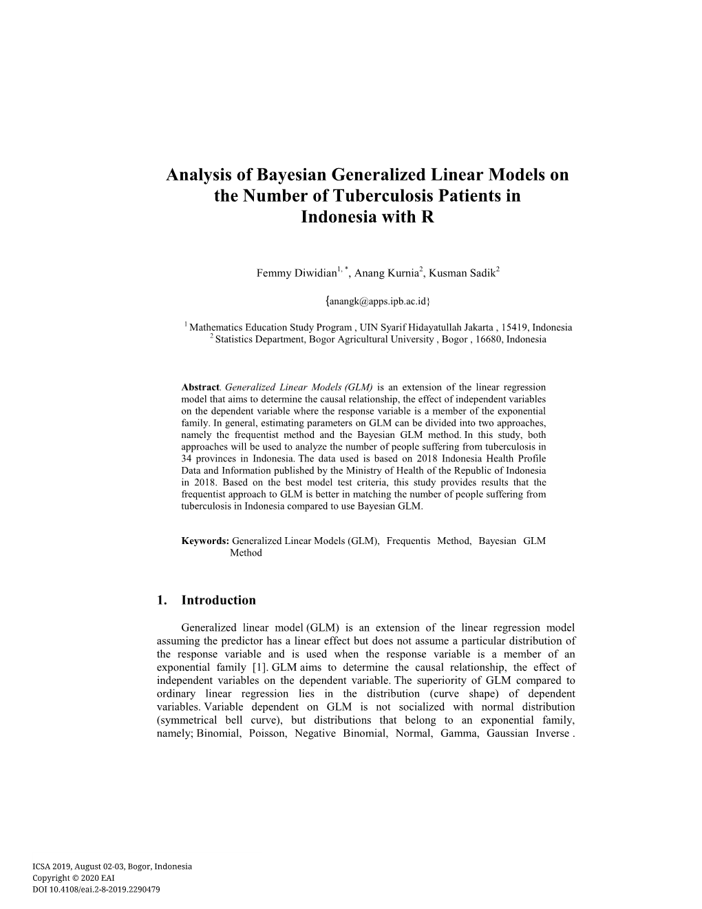 Analysis of Bayesian Generalized Linear Models on the Number of Tuberculosis Patients in Indonesia with R