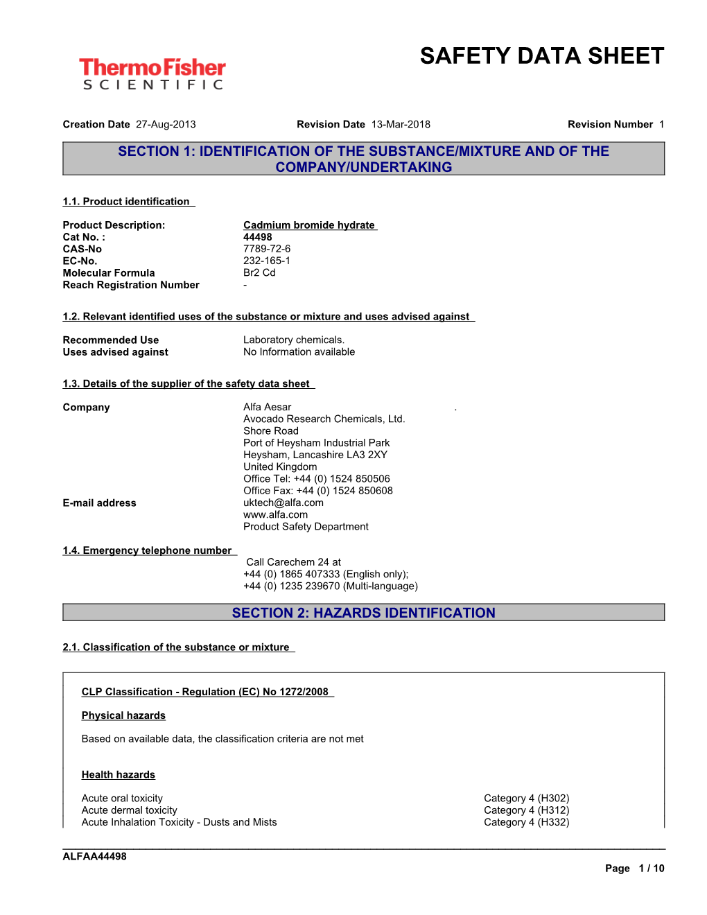 Safety Data Sheet