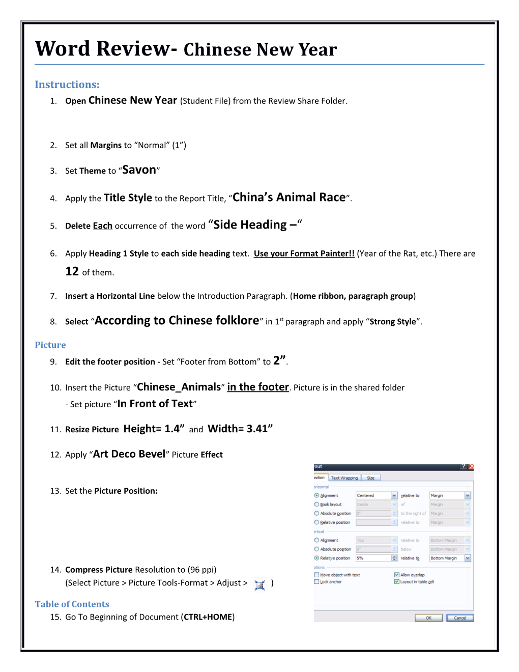 Word Review- Chinese New Year