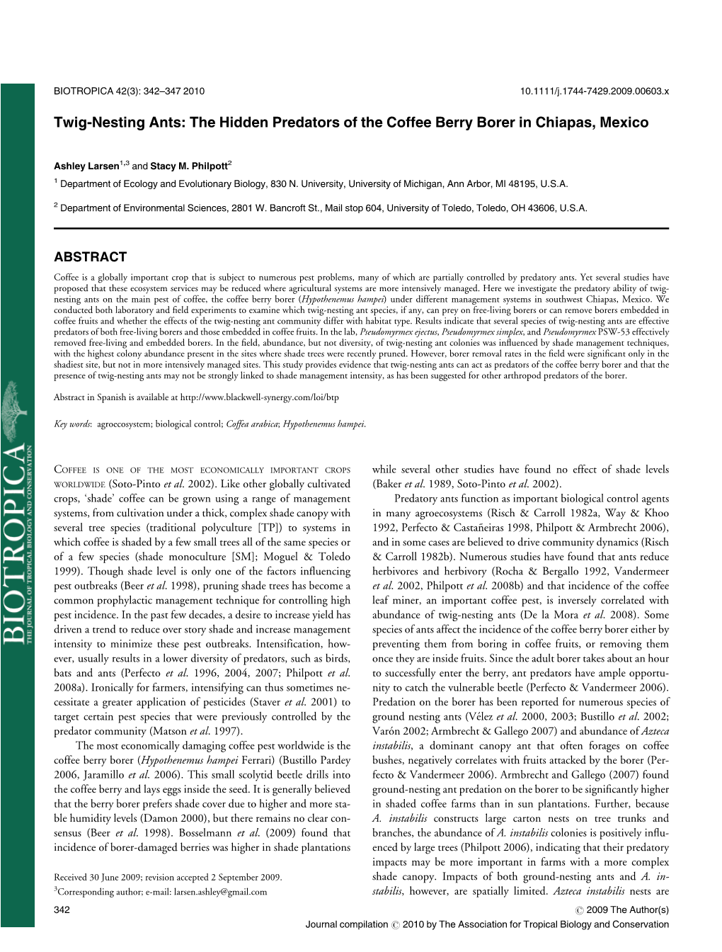 Twignesting Ants: the Hidden Predators of the Coffee Berry Borer