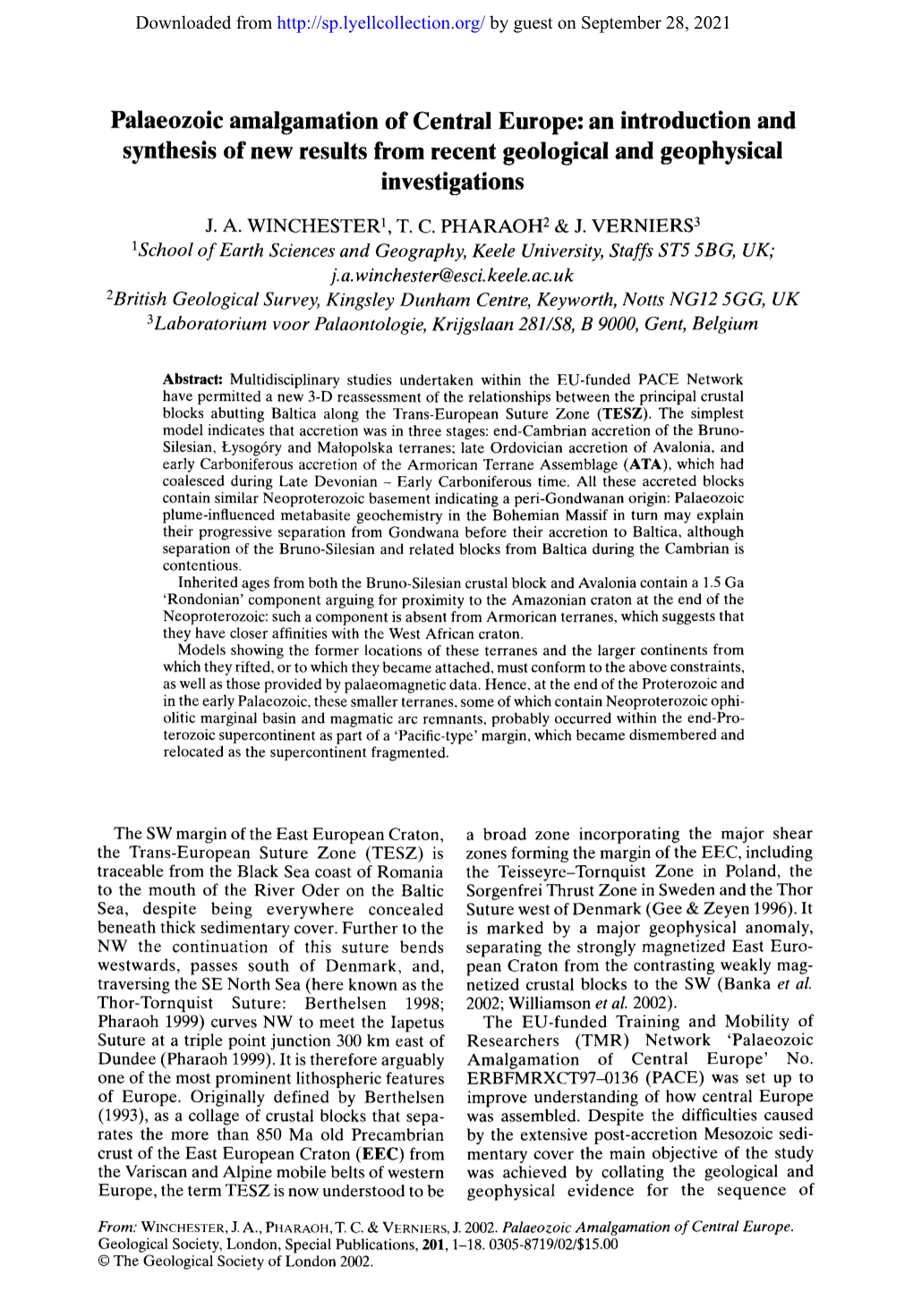 Palaeozoic Amalgamation of Central Europe: an Introduction and Synthesis of New Results from Recent Geological and Geophysical Investigations