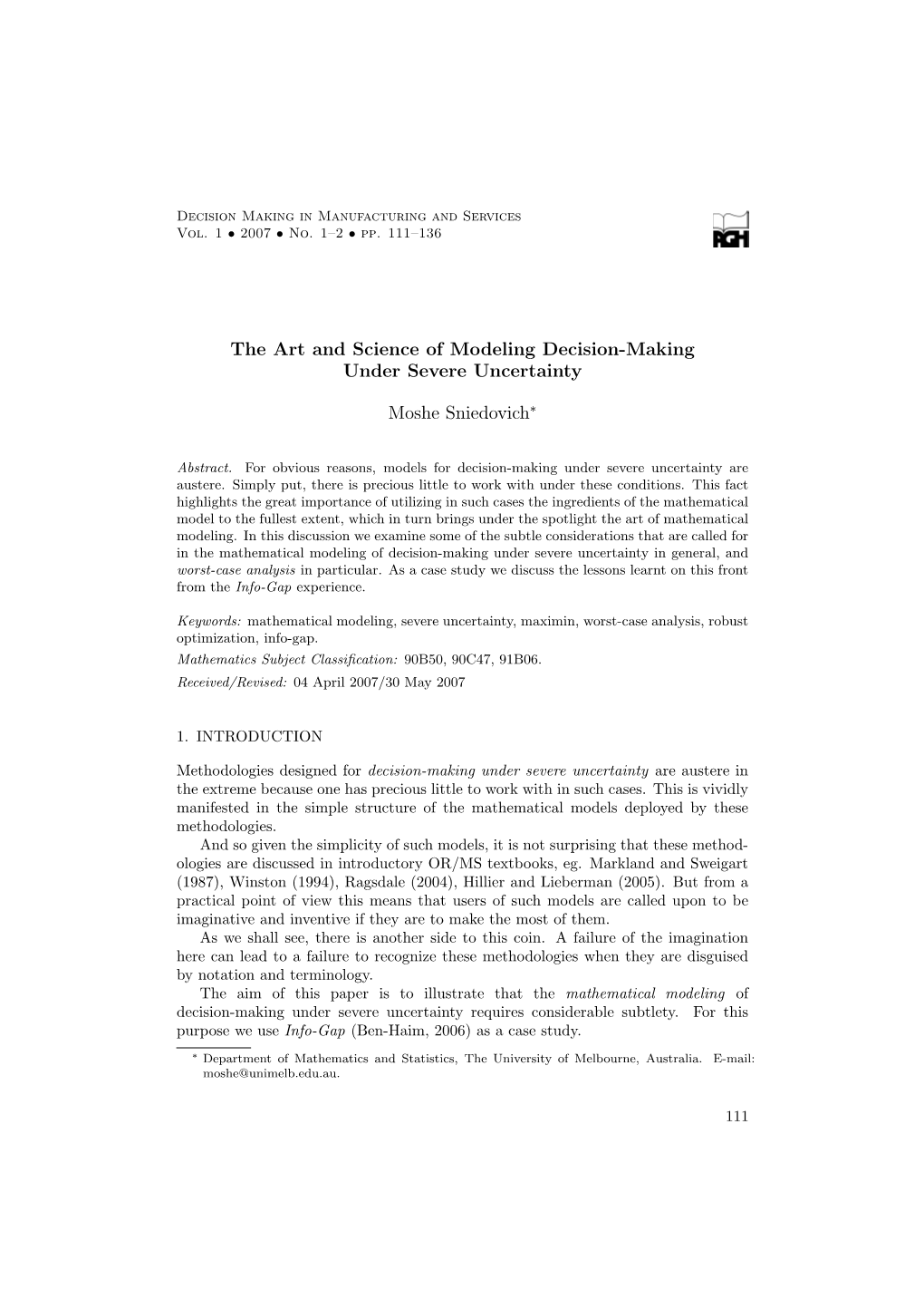 The Art and Science of Modeling Decision-Making Under Severe Uncertainty