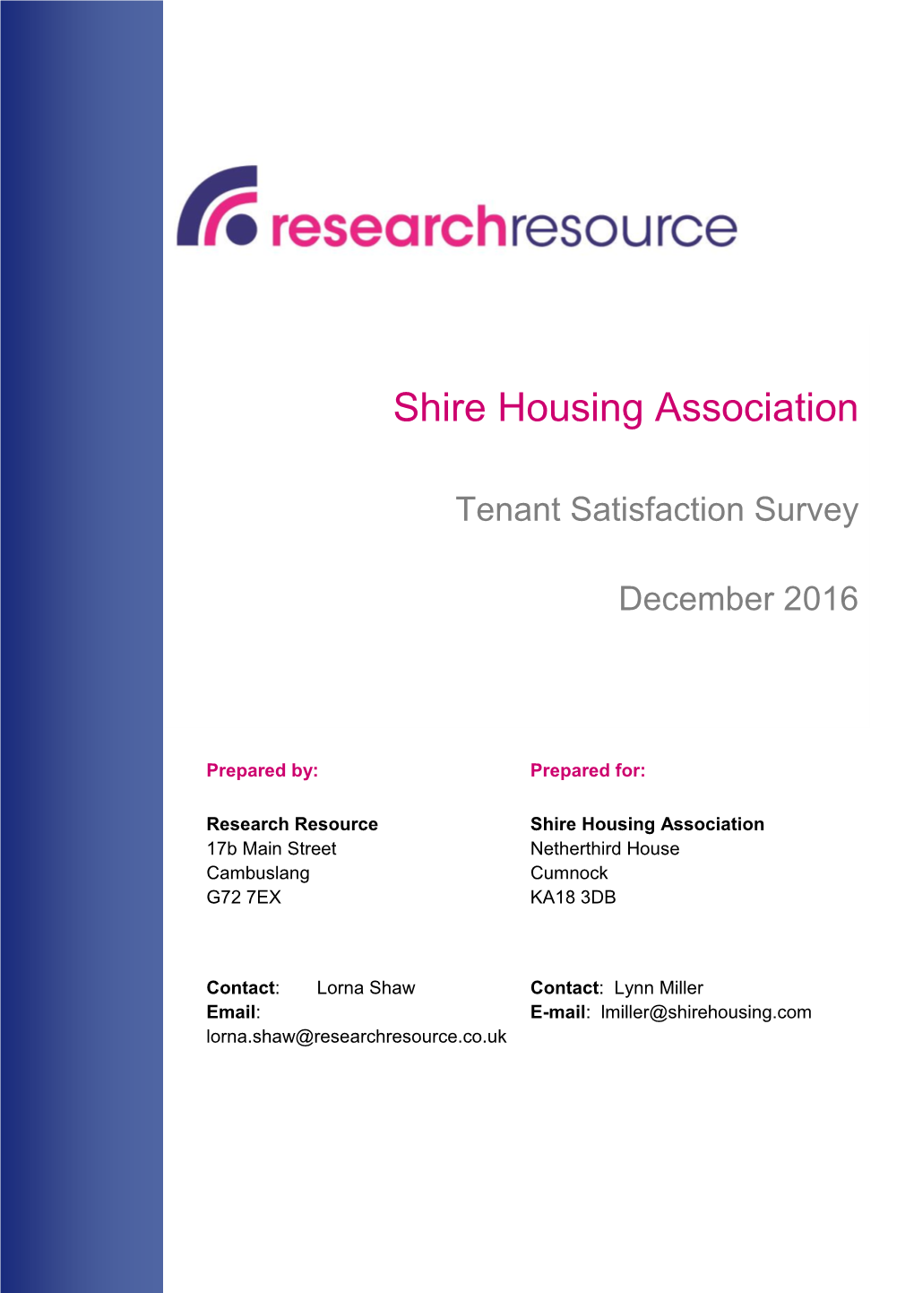 Tenant Satisfaction Survey 2016 Contents