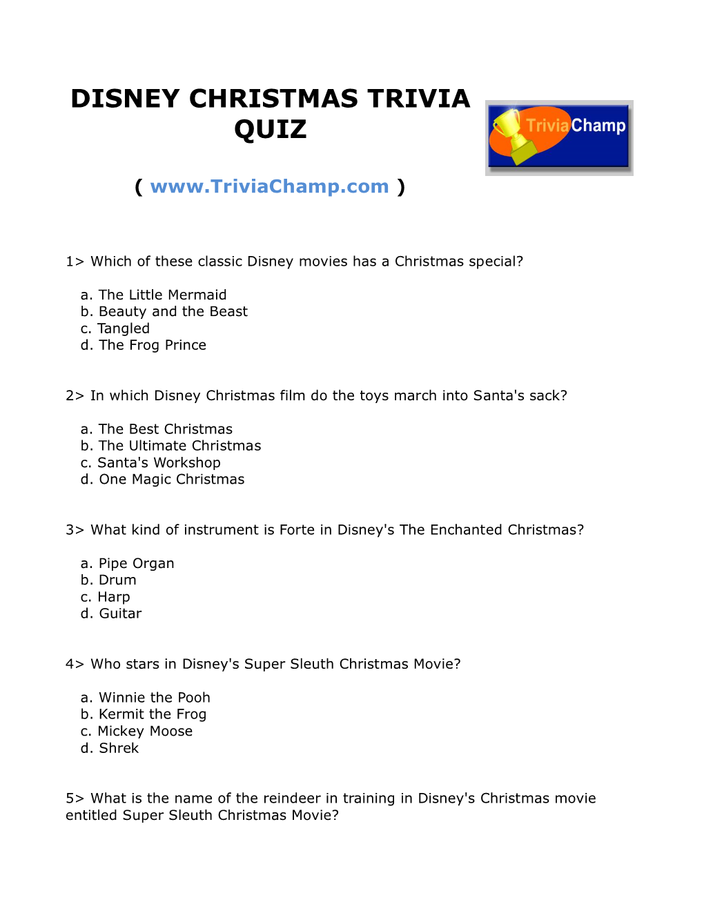 Disney Christmas Trivia Quiz