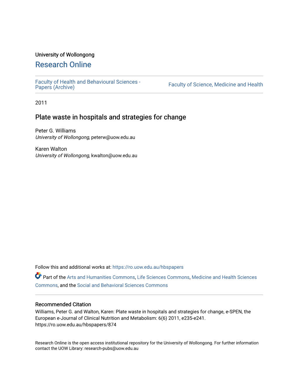 Plate Waste in Hospitals and Strategies for Change