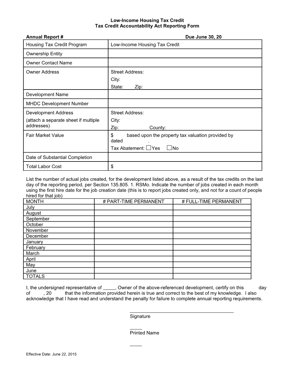 Annual State Tax Credit Report