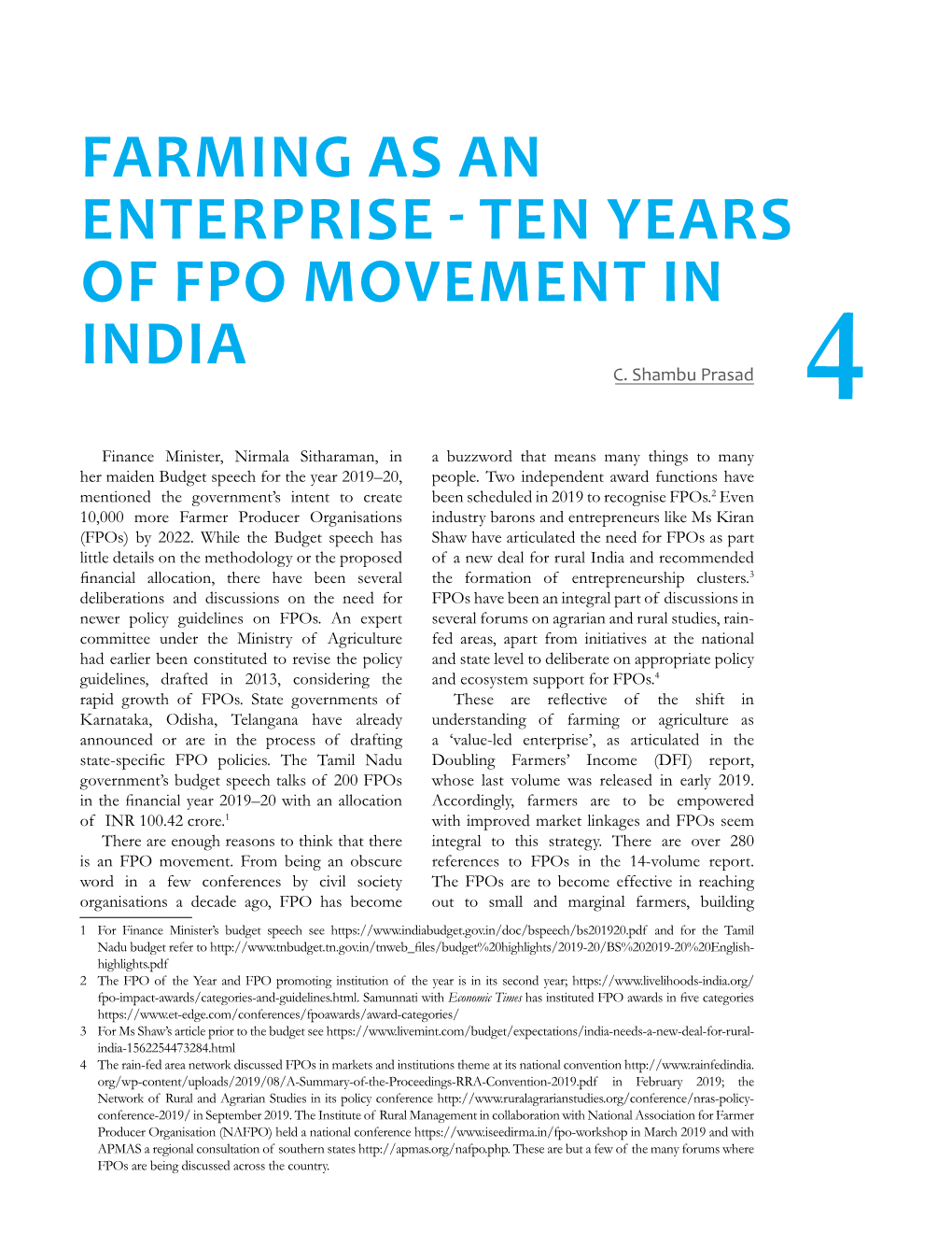 Ten Years of Fpo Movement in India C