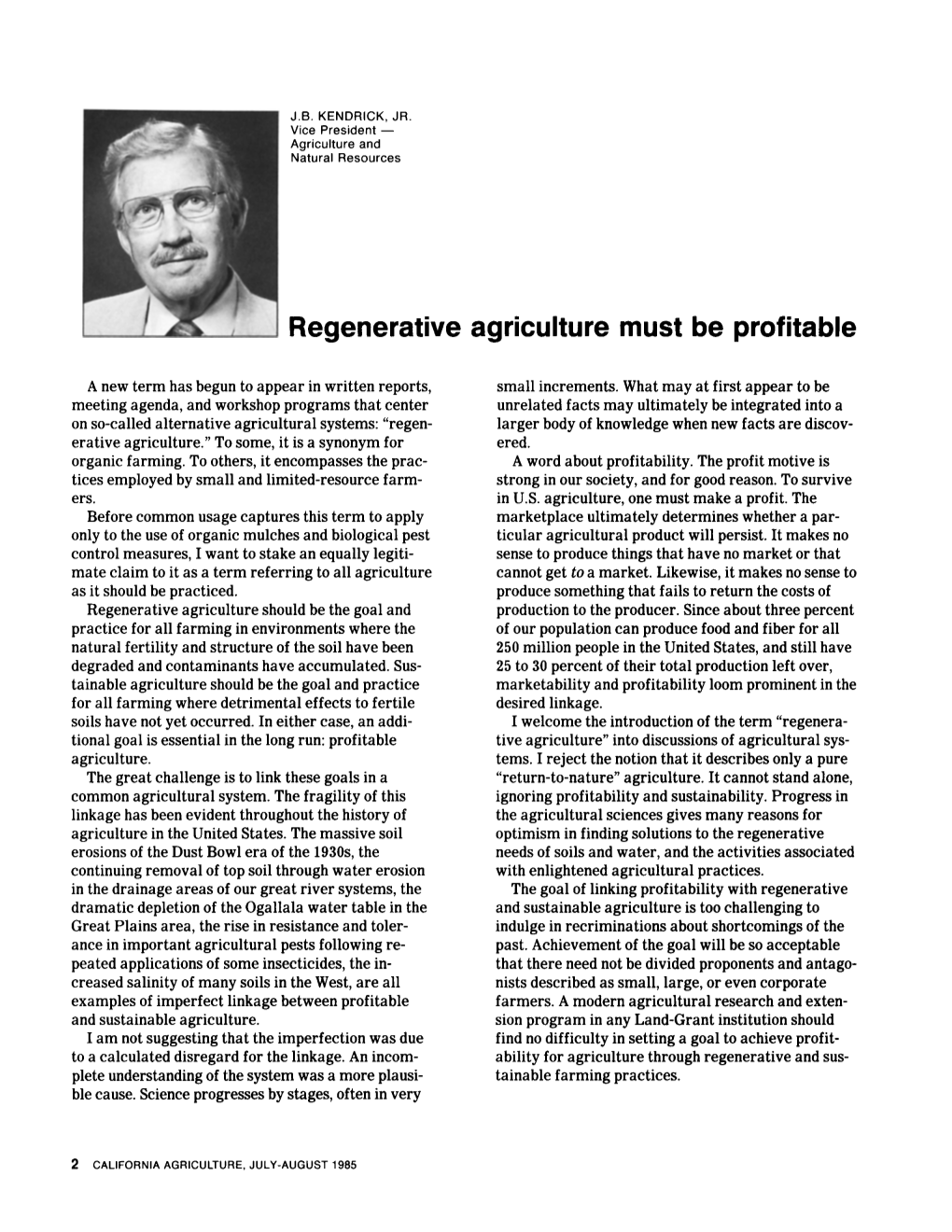 Regenerative Agriculture Must Be Profitable