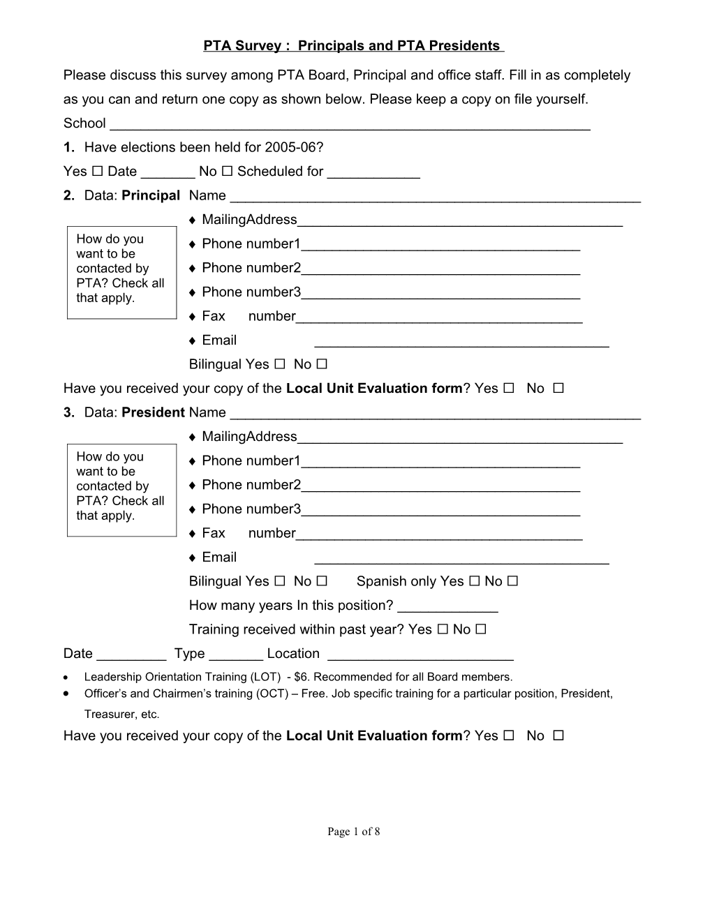 PTA Survey : Principals and PTA Presidents