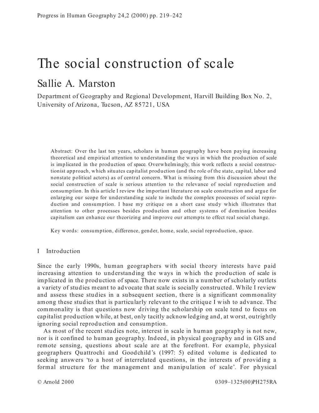 The Social Construction of Scale Sallie A