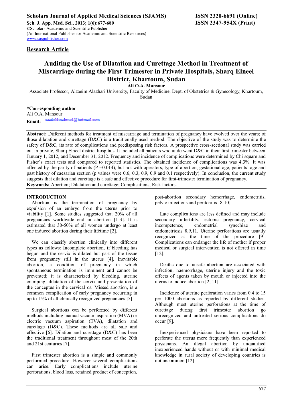 Auditing the Use of Dilatation and Curettage Method in Treatment Of