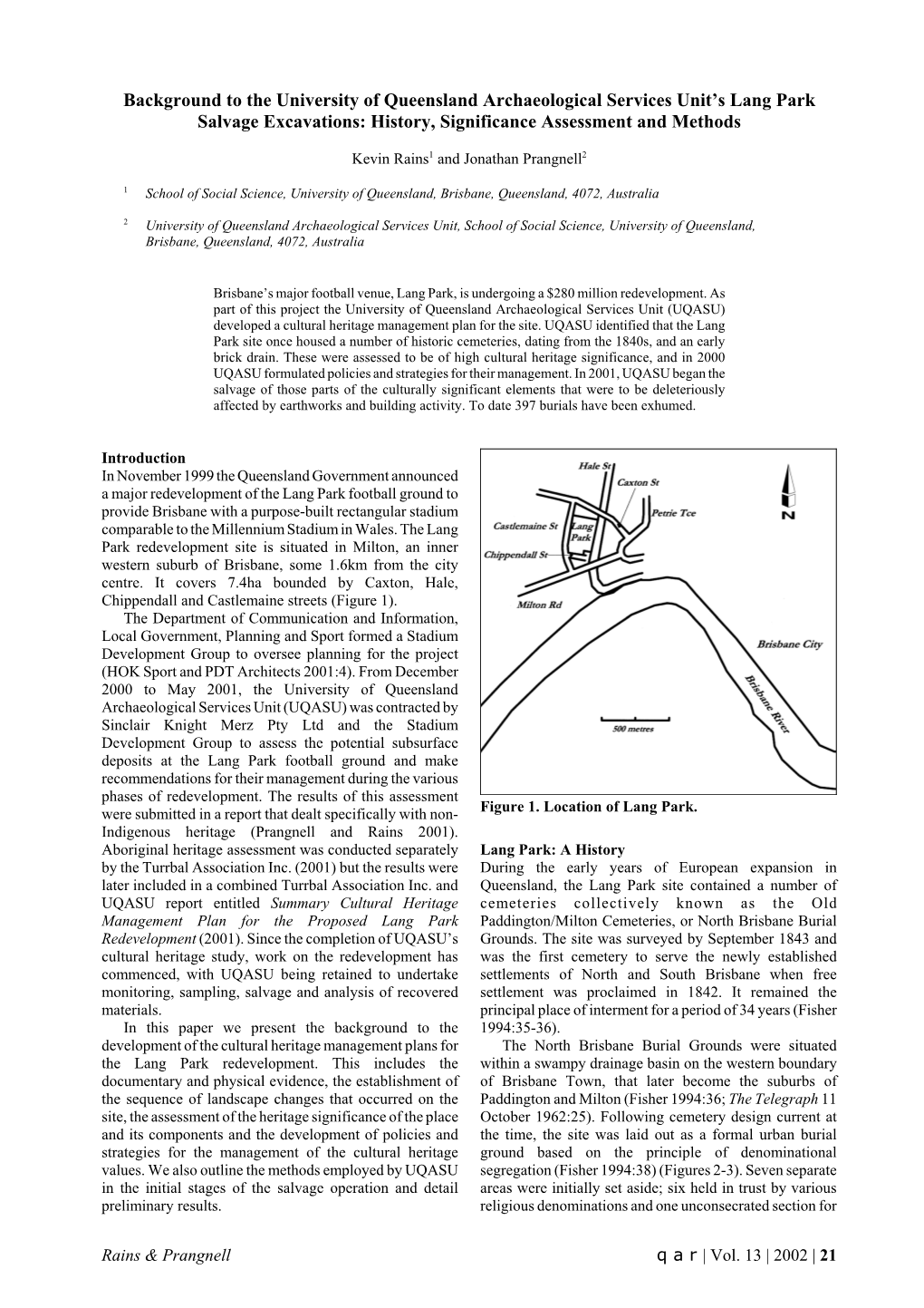 Background to the University of Queensland Archaeological Services Unit's Lang Park Salvage Excavations