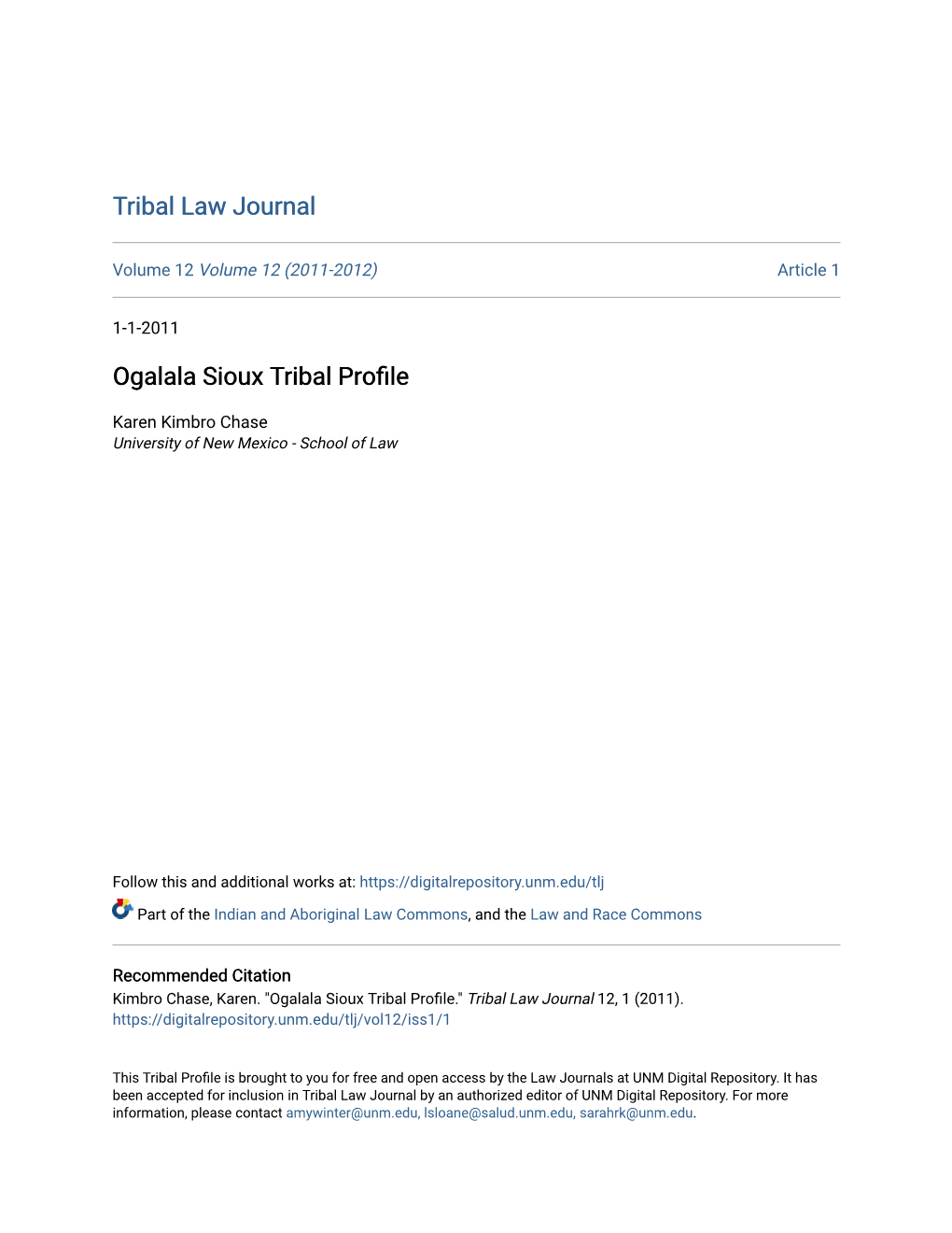 Ogalala Sioux Tribal Profile