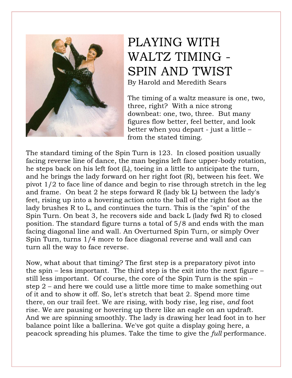 PLAYING with WALTZ TIMING - SPIN and TWIST by Harold and Meredith Sears