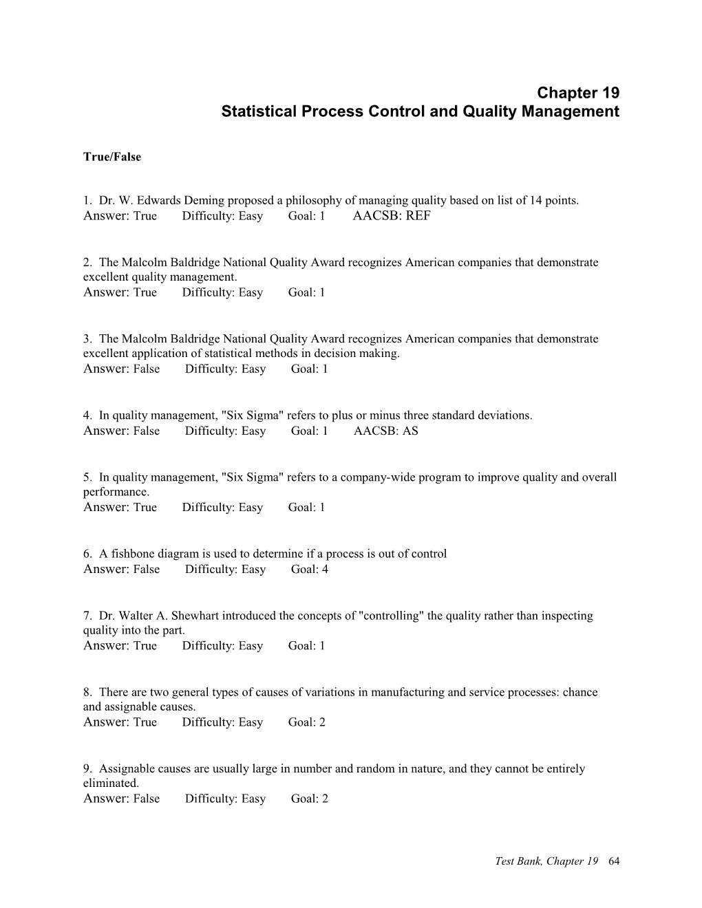 Statistical Process Control and Quality Management