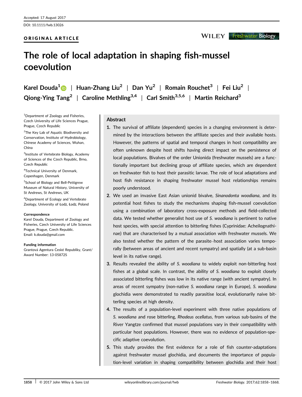 The Role of Local Adaptation in Shaping Fish‐Mussel Coevolution