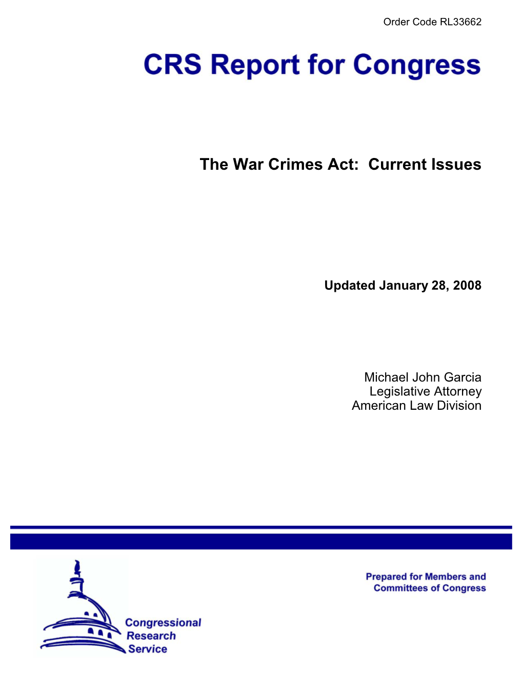 The War Crimes Act: Current Issues