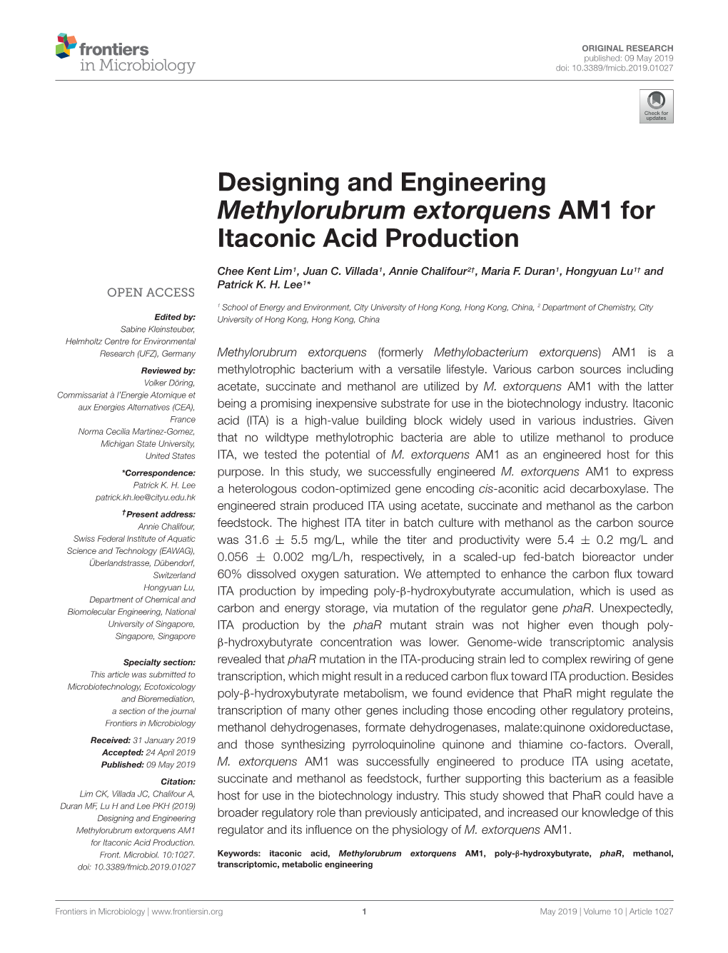 Designing and Engineering Methylorubrum Extorquens AM1 for Itaconic Acid Production