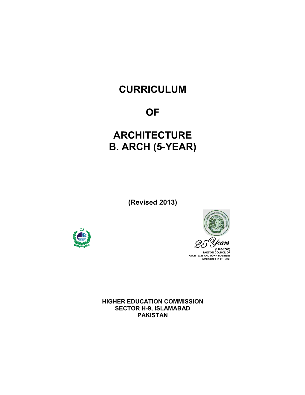 Curriculum of Architecture B. Arch (5-Year)