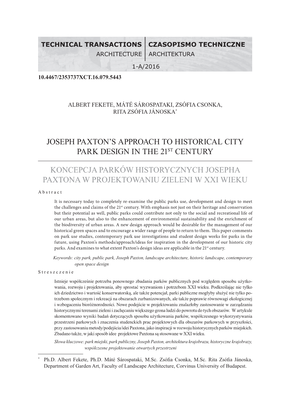 Joseph Paxton's Approach to Historical City Park Design in the 21St Century