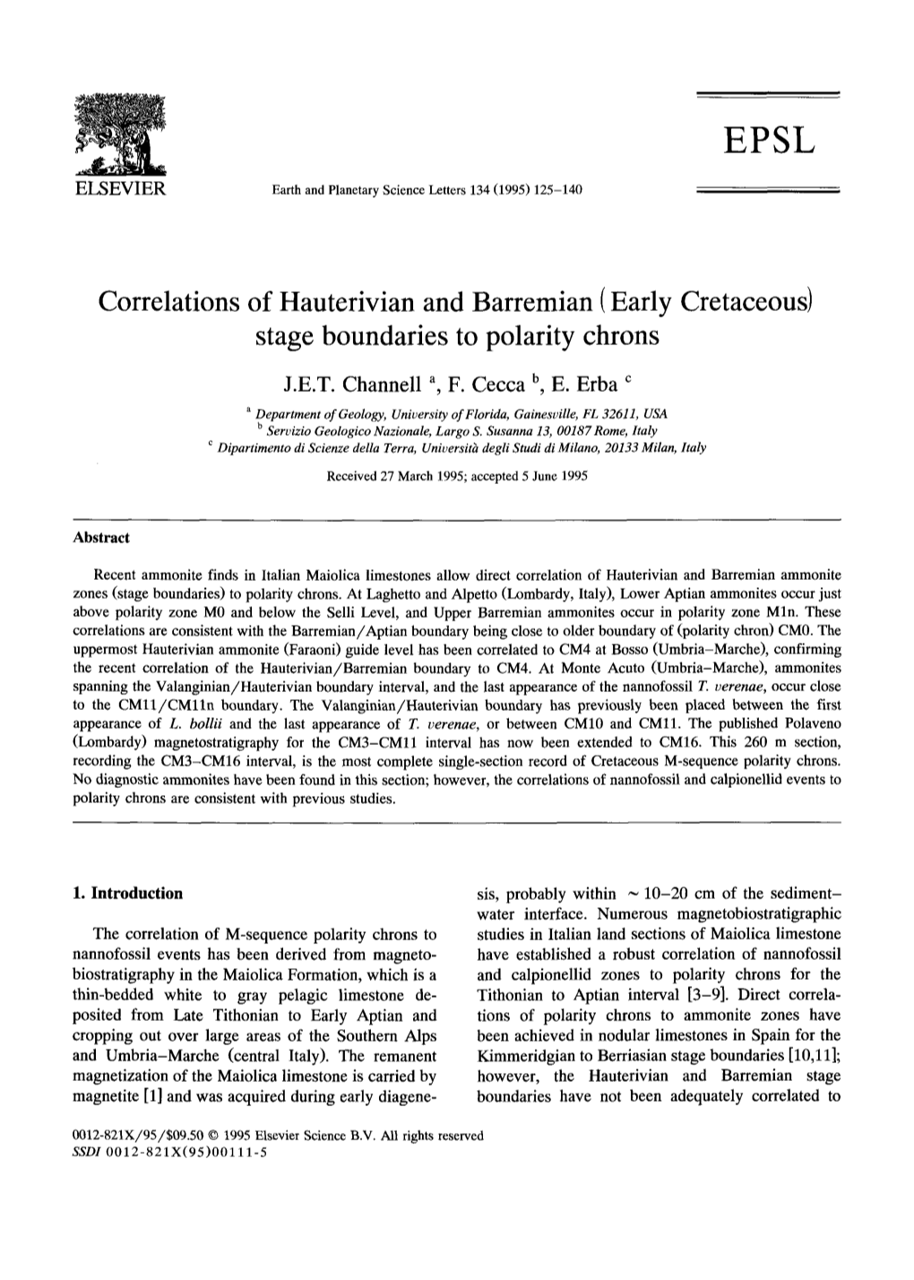 Correlations of Hauterivian and Barremian (Early Cretaceous) Stage Boundaries to Polarity Chrons