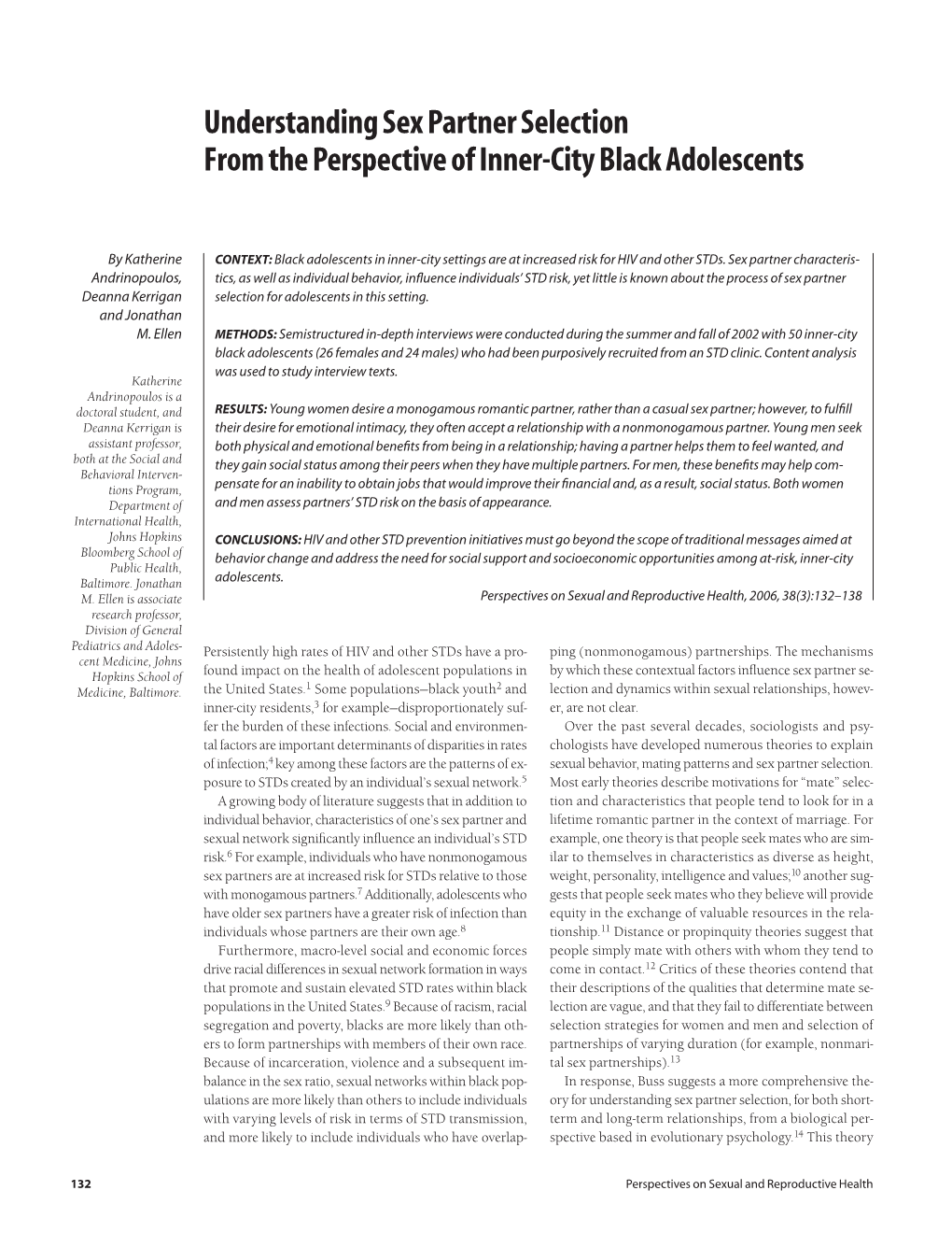 Understanding Sex Partner Selection from the Perspective of Inner-City Black Adolescents