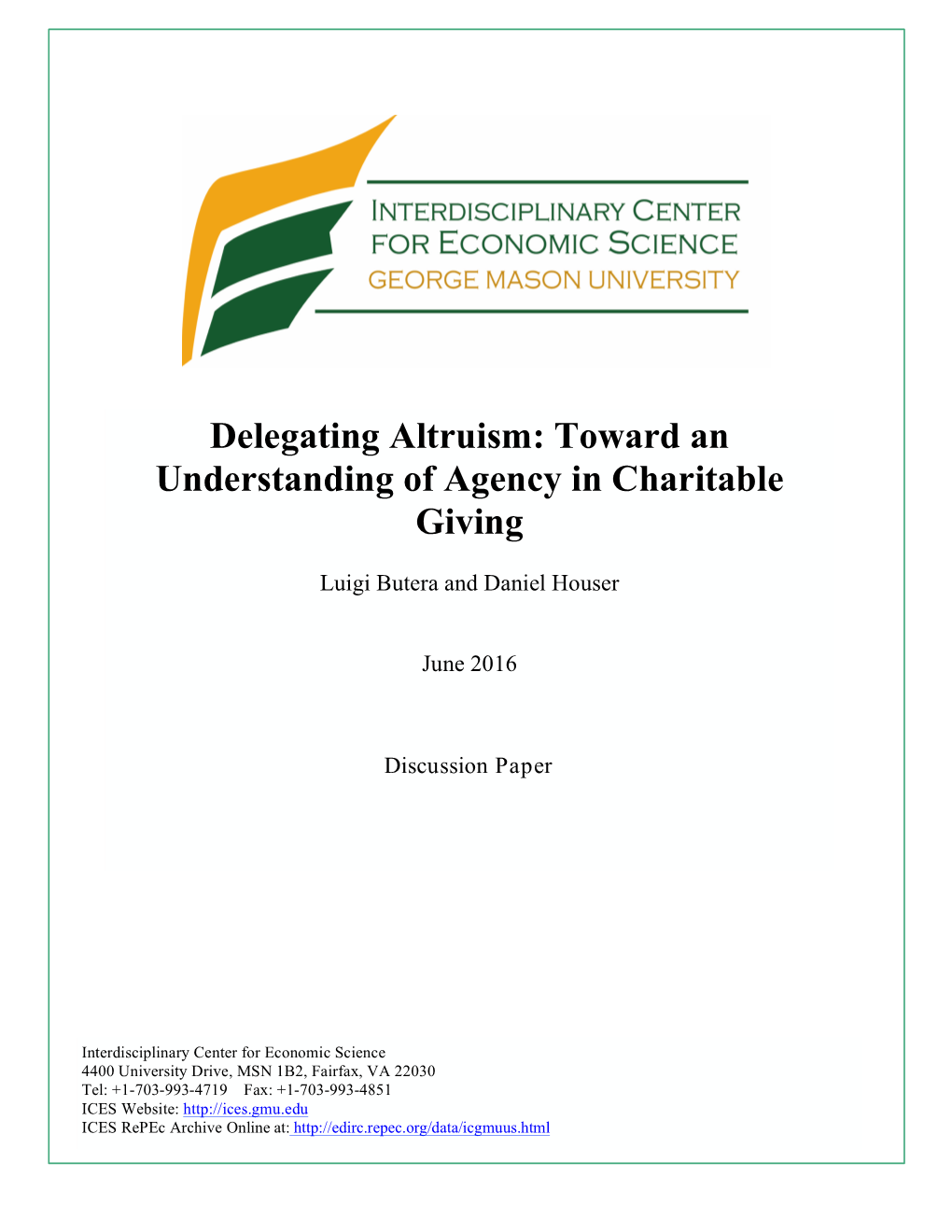 Delegating Altruism: Toward an Understanding of Agency in Charitable Giving