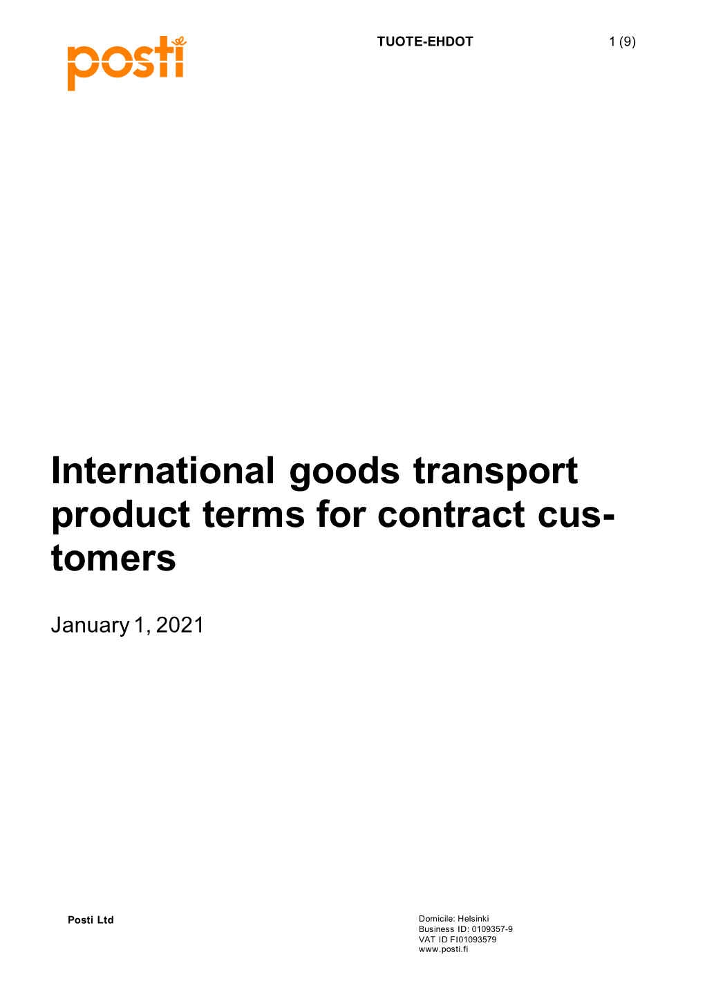 International Goods Transport Product Terms for Contract Customers