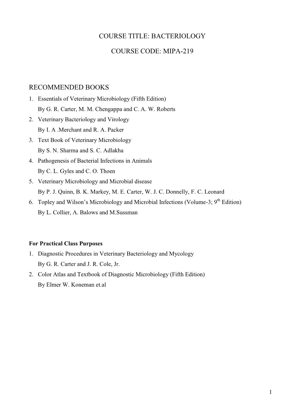 Course Title: Systemic Bacteriology & Mycology