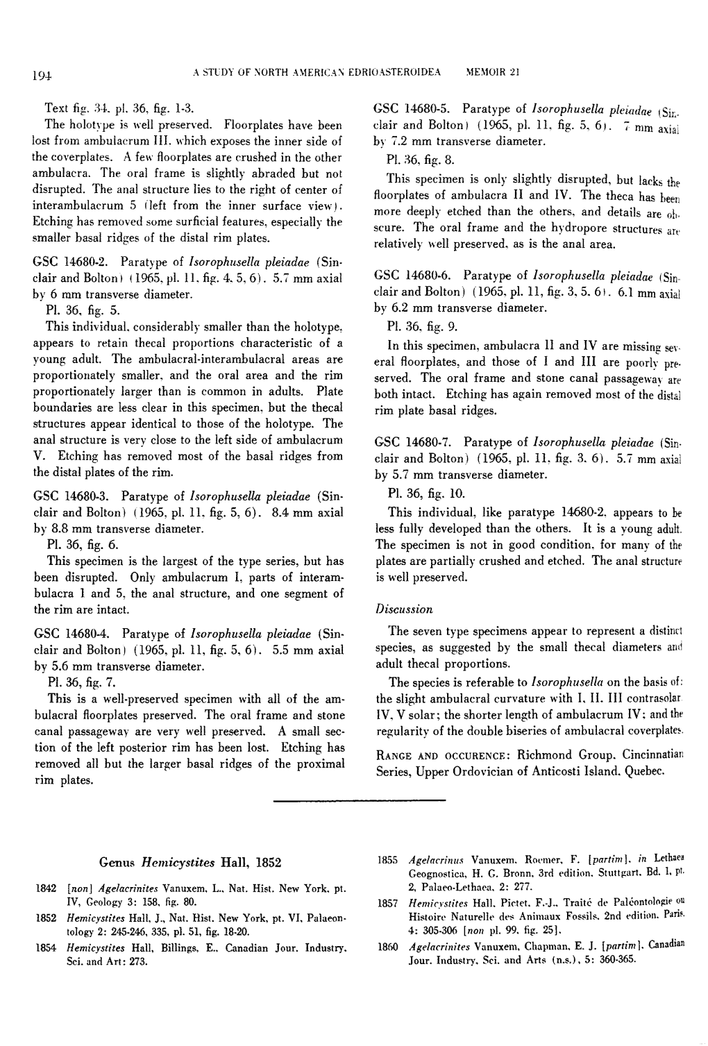 Genus Hemicystites Hall, 1852 PI. :36, Fig. 8