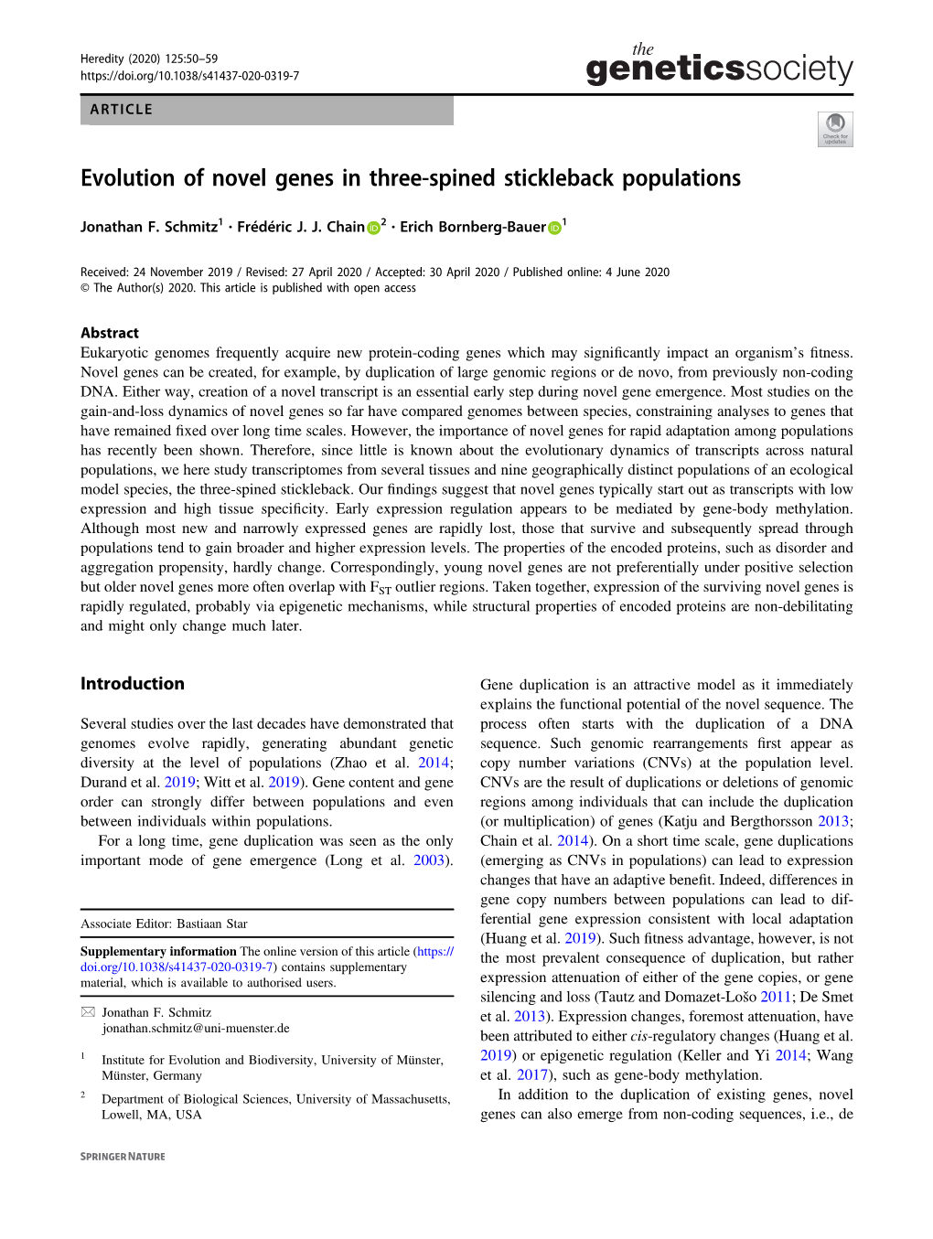 Evolution of Novel Genes in Three-Spined Stickleback Populations