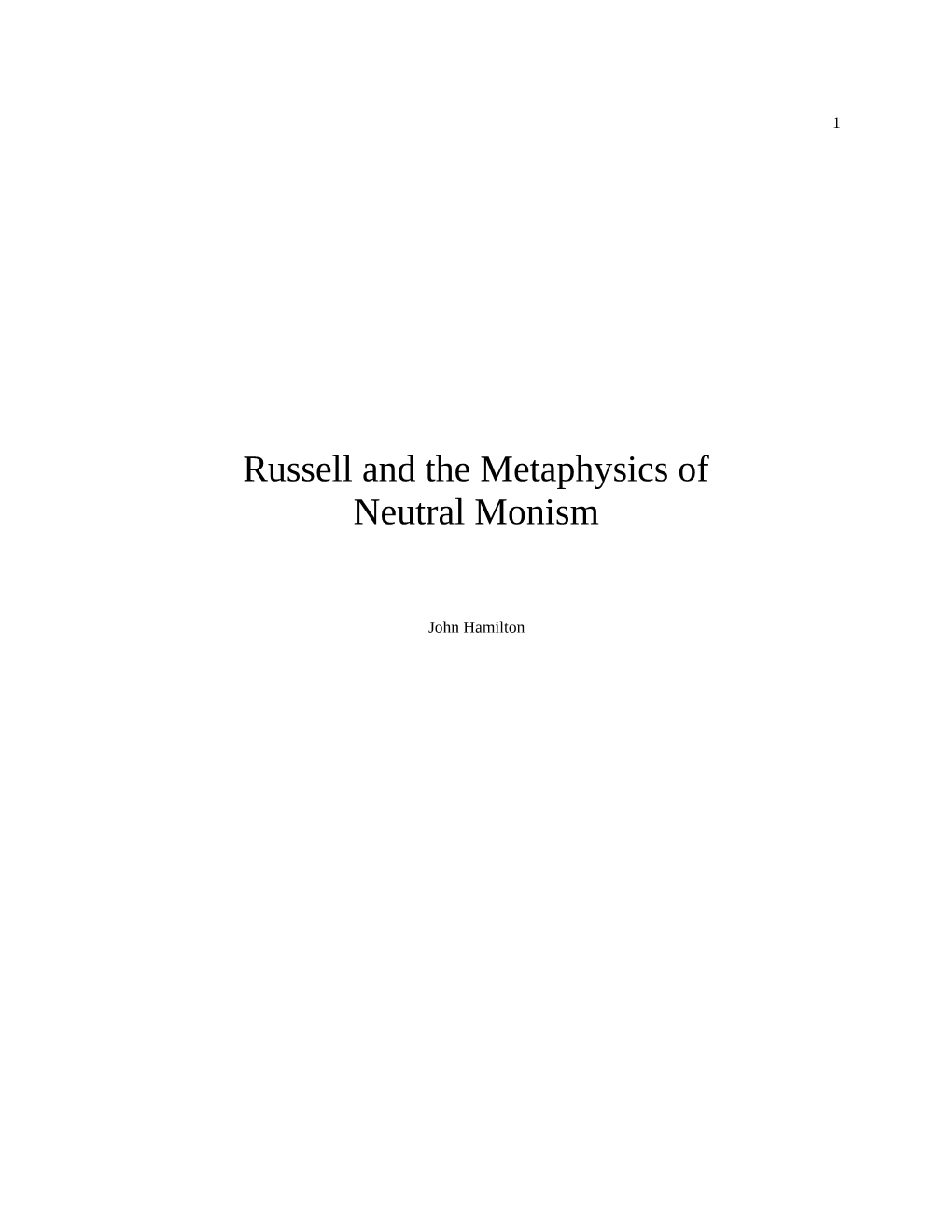 Russell and the Metaphysics of Neutral Monism