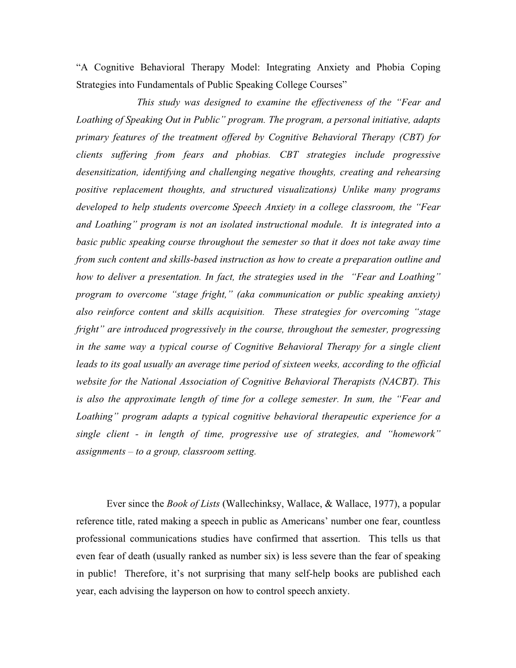 A Cognitive Behavioral Therapy Model: Integrating Anxiety and Phobia Coping Strategies Into Fundamentals of Public Speaking C