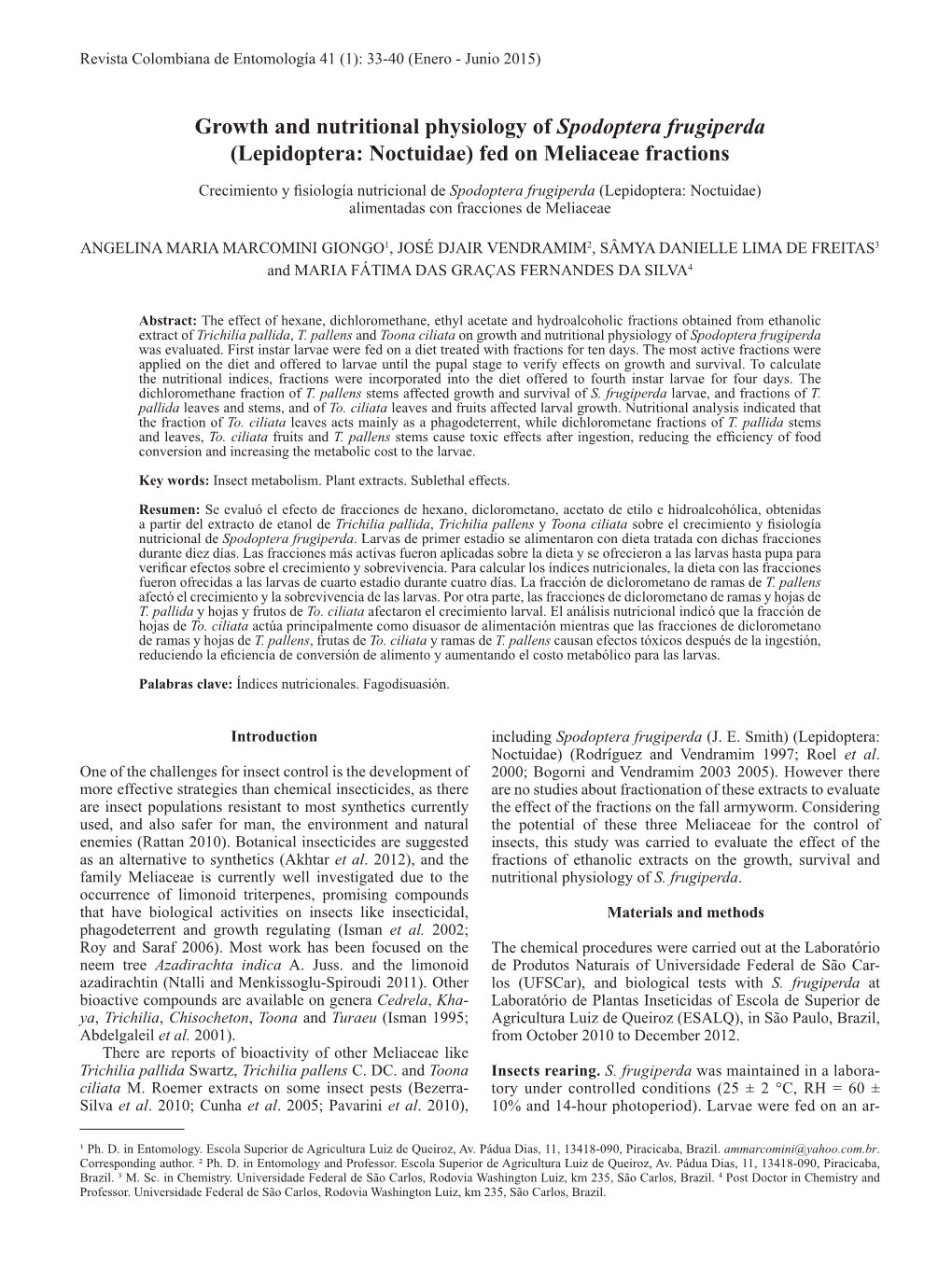 Growth and Nutritional Physiology of Spodoptera Frugiperda (Lepidoptera: Noctuidae) Fed on Meliaceae Fractions