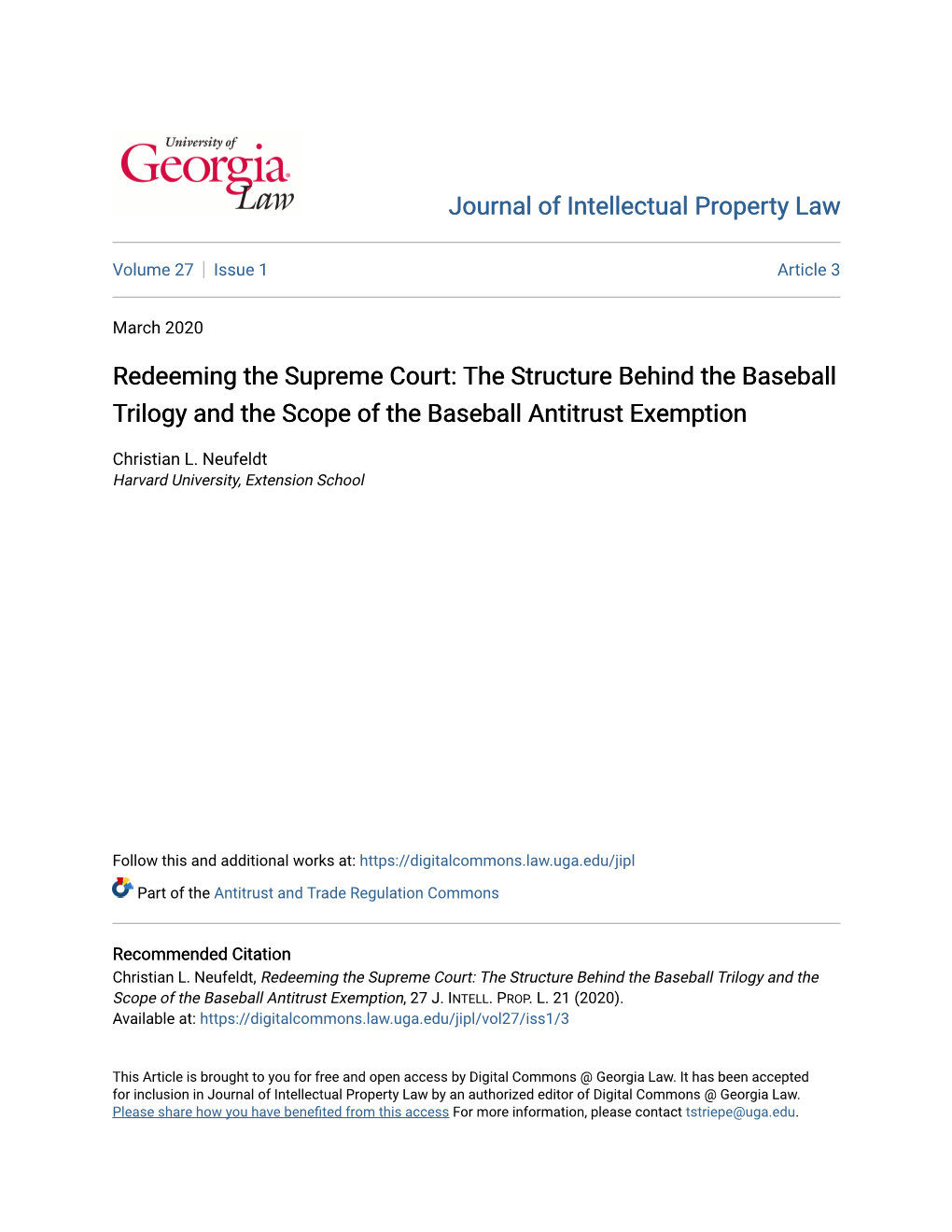 Redeeming the Supreme Court: the Structure Behind the Baseball Trilogy and the Scope of the Baseball Antitrust Exemption