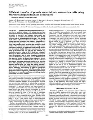 Efficient Transfer of Genetic Material Into Mammalian Cells Using Starburst Polyamidoamine Dendrimers (Transfection/Polymers/Cationic Lipids/Cdna) JOLANTA F