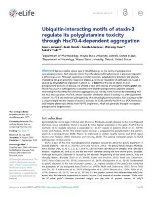 Ubiquitin-Interacting Motifs of Ataxin-3 Regulate Its Polyglutamine Toxicity Through Hsc70-4-Dependent Aggregation