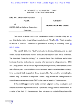 8:11-Cv-00113-JFB-TDT Doc # 47 Filed: 11/06/12 Page 1 of 12 - Page ID # 495